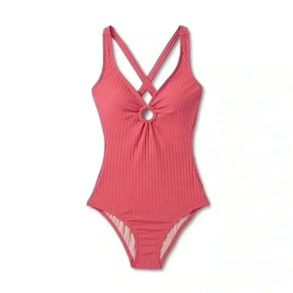 NWOT Women's Wide Ribbed Center Ring
Medium Coverage One Piece Swimsuit Kona Sol